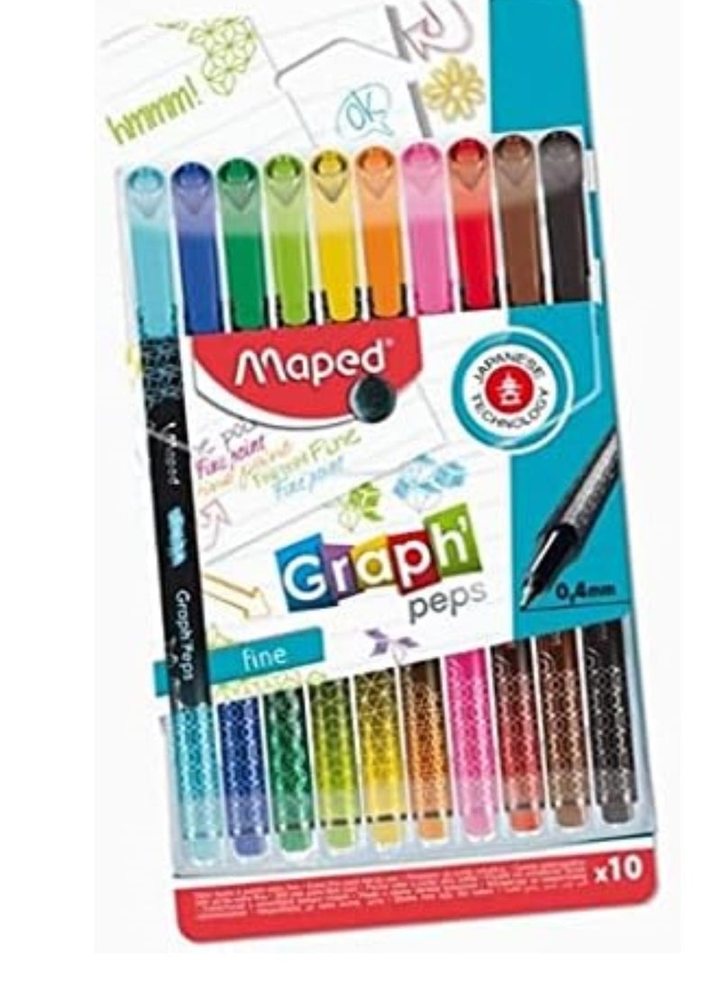 مابد طقم أقلام ألوان فلوماستر مابد جراف بيبس (Maped Graph' Peps) - سن رفيع 0.4 مم - 10 ألوان زاهية - Image 2